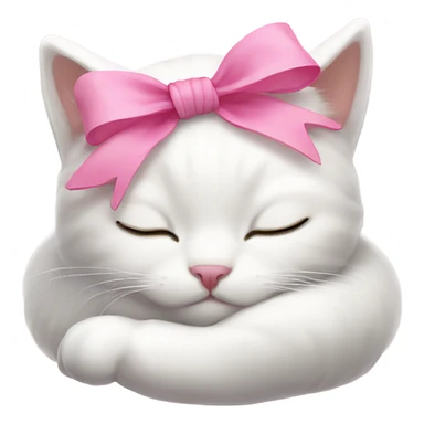 Cute sleeping white cat with a pink bow on its head sticker