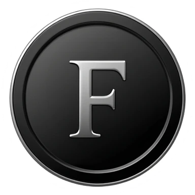 Emoji icon of a black coin with engraved letter F, minimalist style, isolated, no color sticker