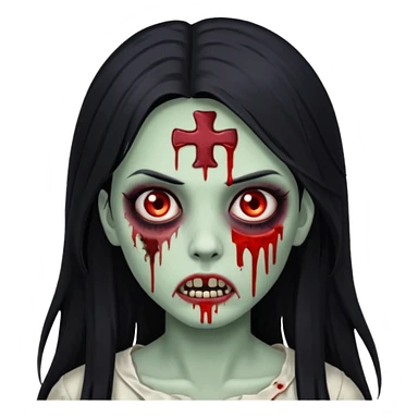zombie girl with long black hair and bloody face sticker