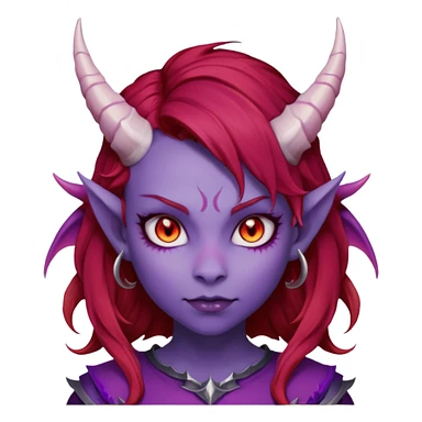 Demon Girl Purple Skin Dragon Horns Black Eyes Red Glowing Pupils Auburn Haired Red Shirt  sticker