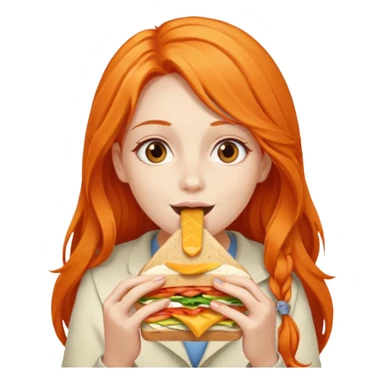 girl with very long orange hair eating a sanduíche  sticker