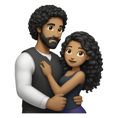 Light skin;Black long hair girl hugging with a man with black beard and curly hair sticker