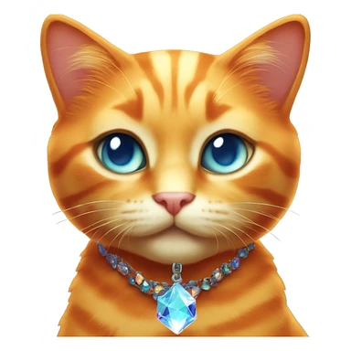 Orange Cat wearing Dark iridescent crystal necklace glowing sticker