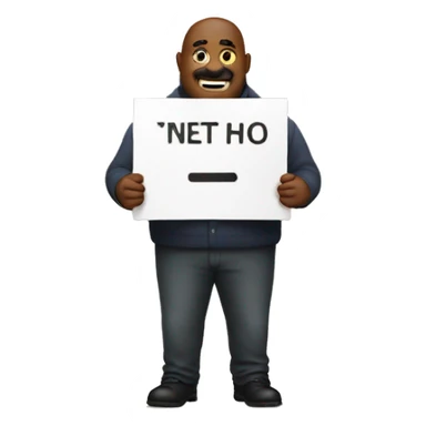 large man with sign sticker