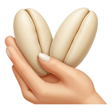 Two fingers pinching a white bean sticker