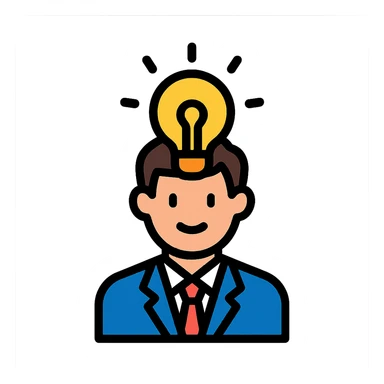 businessman with a lightbulb over his head, modern flat color icon style sticker