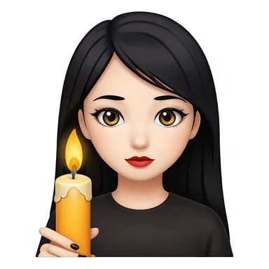 A gurl with black hair make up holding a candle sticker