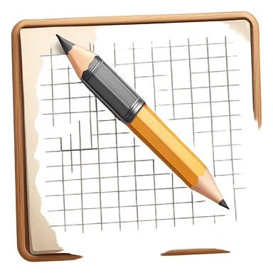 A pencil is placed over a sheet of paper grid, representing the sketching  sticker