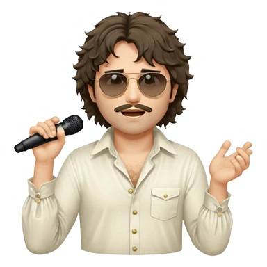 cinematic realistic - messy, shaggy with big sideburns Jim Morrison in an ivory Victorian shirt, singing in a trance on stage, wearing Ray Ban sunglasses sticker