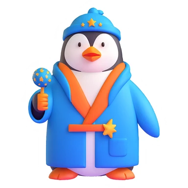 penguin wizard with a blue robe and starry hat sticker