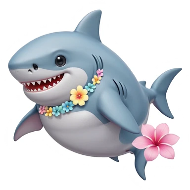 A cute chubby shark with hawaii pastel flower necklace, posing proudly. sticker