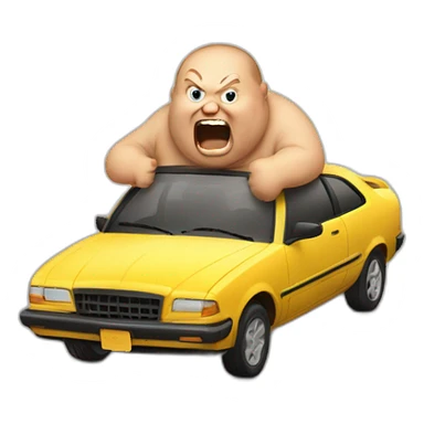 Fat man screaming at a car sticker