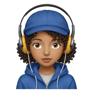 curly haired with headphones in and hoddie  black girl with cap sticker