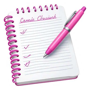 simple and clear hand writing in a notebook with a pink pen sticker
