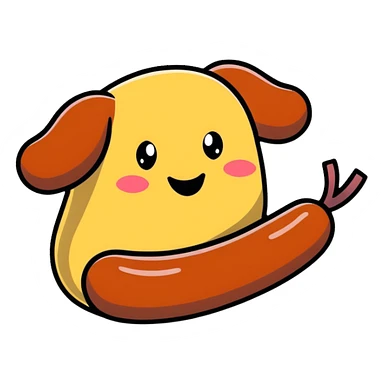 sausage with a smiling face, cute cartoon style sticker