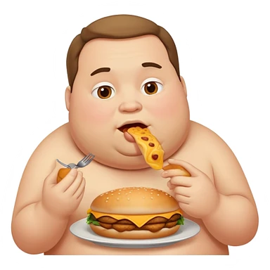 fat man eating food sticker