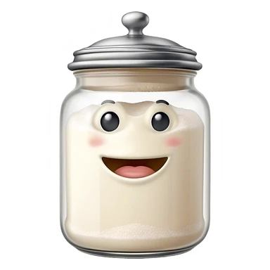 A mischievous anthropomorphic salt jar with transparent glass body and metal lid sticker