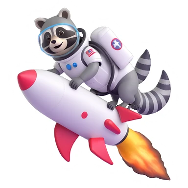 raccoon astronaut riding a rocket sticker