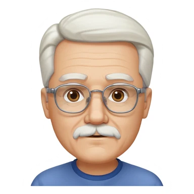old guy, swept back white hair, blocky face, rectangle frame glasses, goatee sticker
