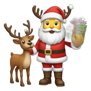 santa claus with gifts and reindeer sticker