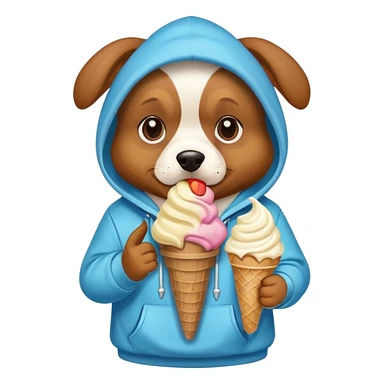 Dog with hoodie and ice cream sticker