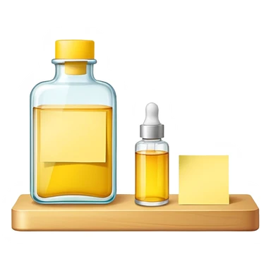 shelf with one serum bottle and a sticky note sticker