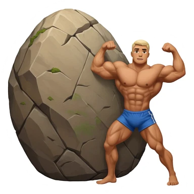 a man pushing a huge rock sticker