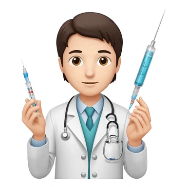 Doctor holding injection sticker