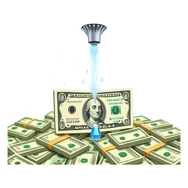 Sprinkler system shooting out streams of dollar bills, instead of water, clearly showing financial benefit sticker