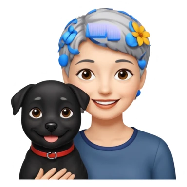 short gray haired woman with black dog sticker