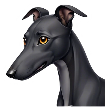 Cinematic Noble Black Greyhound Portrait Emoji, Poised and regal, with a lean, graceful build and a sleek, jet-black Fur, deep-set soulful dark eyes, Simplified yet sharp and sophisticated features, highly detailed, glowing with a soft, dignified glow, high shine, intelligent and swift, stylized with an air of elegance, focused and attentive, soft glowing outline, capturing the essence of a watchful and commanding racer, so majestic it feels as though it could sprint out of the screen with effortless authority! sticker
