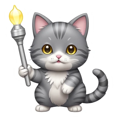 chibi cute gray cat holding a light stick happily sticker