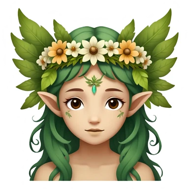 a forest fae spirit with leafy wings and flower crown sticker