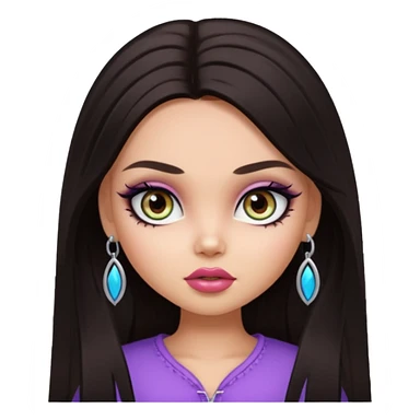 pretty bratz baddie, pretty eyes, pretty makeup, long  cut, dark hair sticker