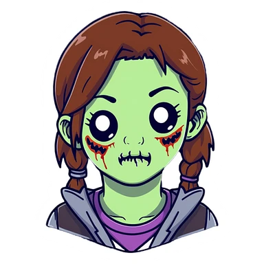 zombie teen girl with brown hair, grunge style, and septum piercing sticker
