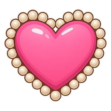 Create a pink heart with a pearl border in the style of emoji, with no background. The image should have a clean and simple emoji look with a pearl border around the heart. sticker