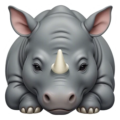 Meme-Worthy Cute Sleeping Rhinoceros Portrait Emoji, Head resting peacefully with a contented smile, showcasing a massive, robust build and a luxuriously soft slate-gray hide, accented by a gentle white horn, eyes shut in a serene, restful nap, Simplified yet hilariously adorable features, highly detailed, glowing with a soft, drowsy light, high shine, relaxed and utterly lovable, stylized with an air of playful laziness, bright and heartwarming, soft glowing outline, capturing the essence of a comically sleepy rhinoceros, so meme-worthy it feels like it could instantly become the next viral sensation of adorable slumber! sticker
