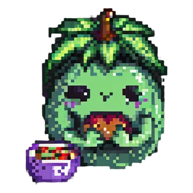 face eating an aubergine (eggplant) pixel art sticker