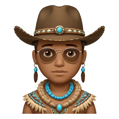 cute Indigenous tribal male portrait, head and shoulders only, cowboy hat, sunglasses, tribal jewelry, confident expression, 3D cartoon, mobile game icon style, clean background, no text, no watermark
 sticker