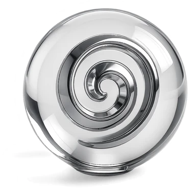 clear sphere with a reflective chrome spiral at its center, emitting a faint glow, chrome style sticker