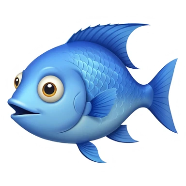 ridiculously derpy blue fish with crossed eye and silly underbite, perfect flat side profile facing right, exactly 90 degrees, completely 2D like a paper cutout, only one eye visible, absolute side view sticker