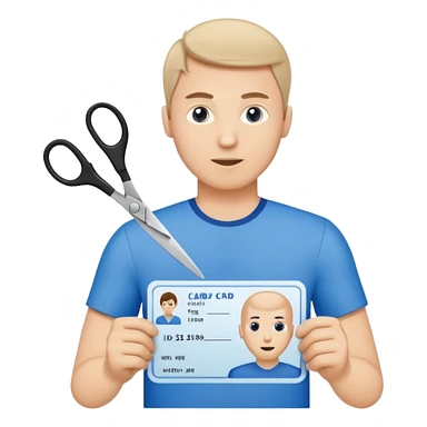 Scissors cutting a man ID card in 2 parts.hyper realistic sticker