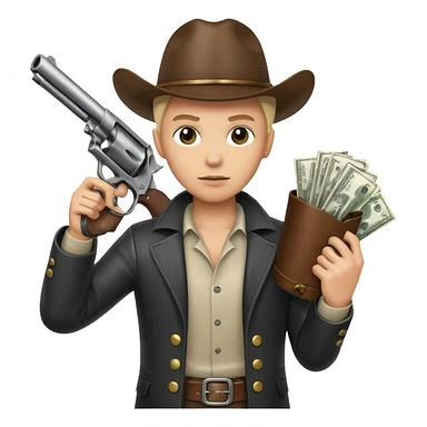 Весы, на одно чаше куча пачек долларов, на другой револьвер sticker