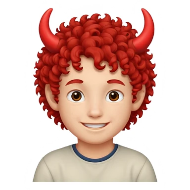 curly hair boy kid with small red horns sticker