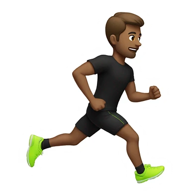 White male brown hair wearing black t shirt and black short with neon green running shoes running sticker