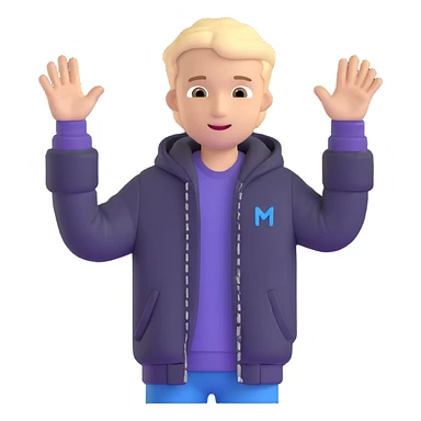 teenage boy wearing a jacket, waving sticker