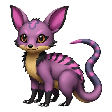 Rare exotic cute epic aesthetic gothic colorful Salandit-Noibat-Eevee-Civet-species-Fakemon-hybrid-creature, with markings, full body sticker