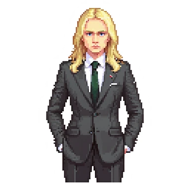 Russian politician with serious face, blonde hair, in dark suit sticker