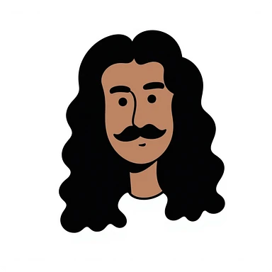 man with long black hair, mustache, no beard, brown skin sticker