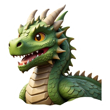 Cinematic Cute Giant Rock Dragon Portrait Emoji, Head tilted playfully and inquisitively, showcasing a robust, stone-carved body with intricately detailed, craggy textures in natural earthen tones accented by soft hints of moss, and a surprisingly gentle, endearing expression; rendered with lifelike clarity and warm, natural light, high shine, mighty yet endearing, styled with a touch of ancient, stony whimsy, soft glowing outline, capturing the essence of a mischievous stone guardian poised to rumble playfully into your embrace! sticker